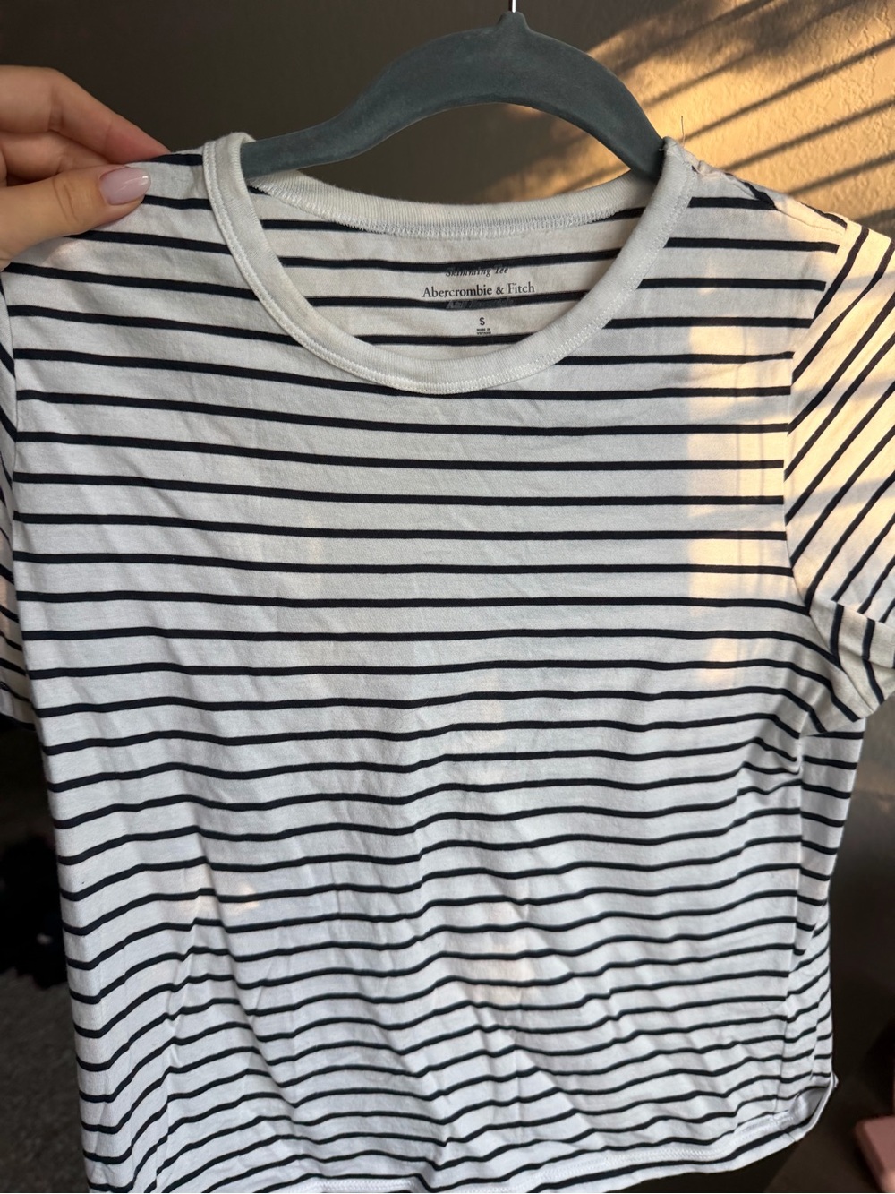 Abercrombie & Fitch White Tee with Black Horizontal Stripes